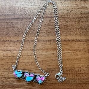Sterling Silver with Cotton Candy Turquoise Hearts Bar Necklace